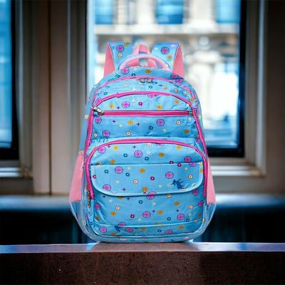 Kids School Backpack Blue Floral Nylon 17" thumbnail 1