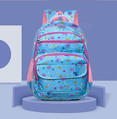Kids School Backpack Blue Floral Nylon 17" thumbnail 4