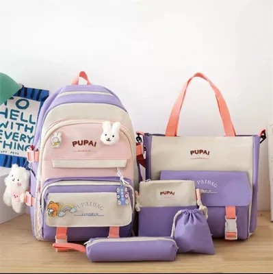 5-Piece Black Nylon Travel Backpack Set for Students thumbnail 5