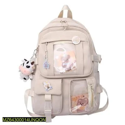 Beige Cartoon Print Casual Backpack for Girls