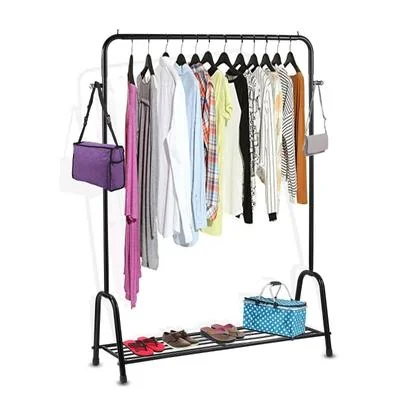 Black Foldable Clothes Hanger with Shoe Rack Stand