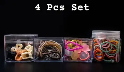 ULTIMATE MULTI-PACK HAIR ACCESSORY & JEWELRY STORAGE: STYLISH CLAW CLIP, ELASTIC TIE, & MIXED BOBBLE ORGANIZER BOX SET (4 PACKS )