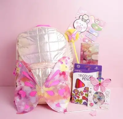 Girls Plain Butterfly Bag Primary Class College Party & Picnic Bag for Girls High Quality with Free Keychain thumbnail 2