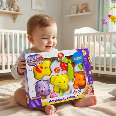 Musical Hanging Baby Cot Mobile  Delight your little one with the Musical Baby Cot Mobile Hanging – a colorful and soothing toy designed to keep your baby happy and engaged thumbnail 4