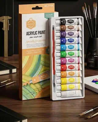 Acrylic Color Paints, Paint Tubes, Set of 12 Pcs Set