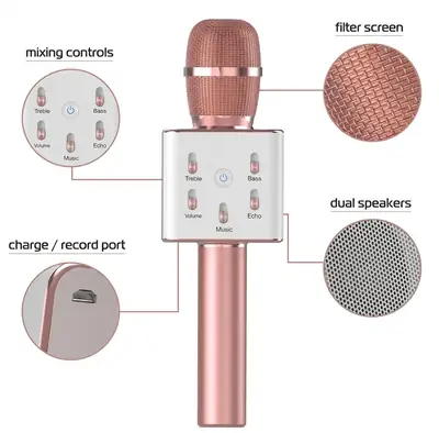 Wireless Electric Singing Mike Handheld Multi-Function Bluetooth Karaoke Mic with Microphone Speaker for All Smart Phones thumbnail 2