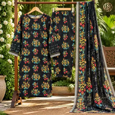 3 Pcs Women's Unstitched Digital Print Suit