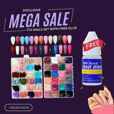 576 Smooth and Even Coverage Stick On Artificial Nails Set With 1 Free Glue thumbnail 4