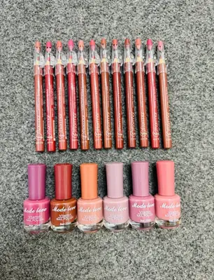2 in 1 Makeup Deal, 12 Pcs Flormar Sharpner Jumbo Pencils + 6 Pcs Mode Love Permanent Nail Polish 