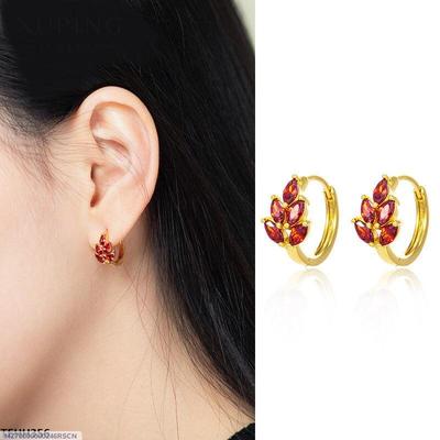 Golden Leaf Earrings for Women Wedding Party Daily Wear thumbnail 5