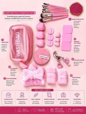 Washbag With Blenders & Makeup Accessories, Easy To Use & Travel, 1 Pouch thumbnail 5