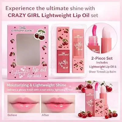 Crazy Girl 2 In 1 Glossy Finish Lip Balm & Lipstick, Shades Of Pink, 1 Set
