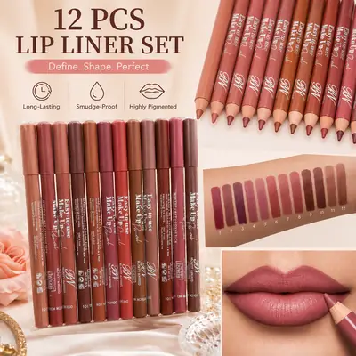 12 Pcs Velvet Creamy Lip Pencils, High Pigmented, 1 Pack 