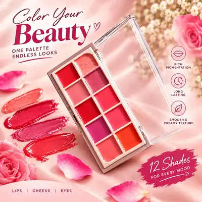 10 Colors Emelie High Pigmented Lipstick Palette, 1 Pc