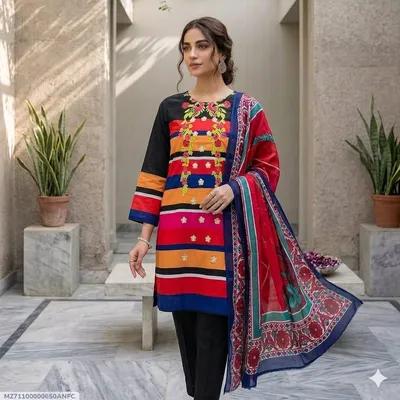 3 Pcs Women's Stitched Lawn Printed Suit