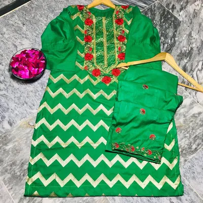 2 Pcs Women's Stitched Arabic Lawn Embroidered Shirt And Trouser thumbnail 2
