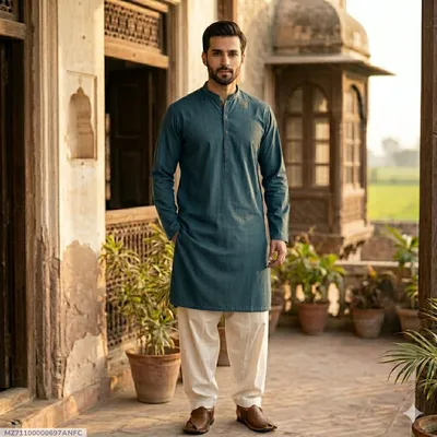 Men's Unstitched Khaddar Plain Kurta thumbnail 1