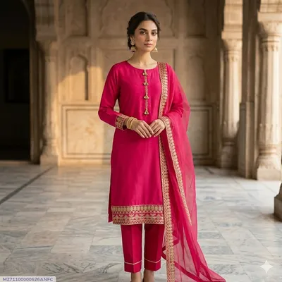 1 Pc Women's Stitched Arabic Lawn Embroidered Shirt