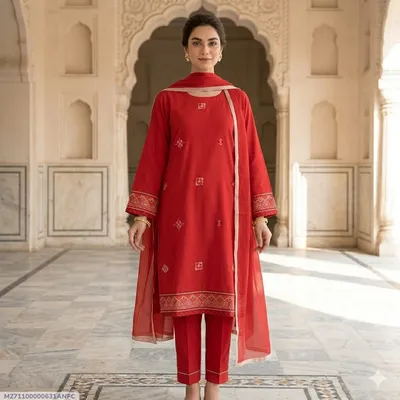 1 Pc Women's Stitched Arabic Lawn Embroidered Shirt