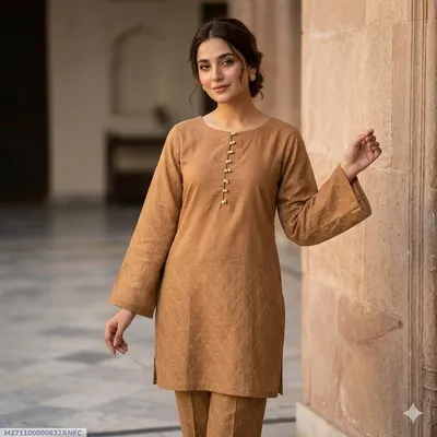 1 Pc Women's Stitched Arabic Lawn Embroidered Shirt
