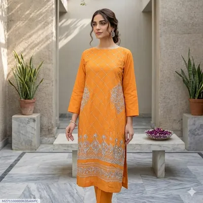 1 Pc Women's Stitched Arabic Lawn Embroidered Shirt