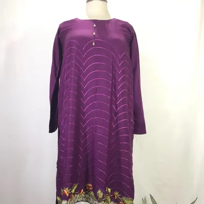 1 Pc Women's Stitched Arabic Lawn Embroidered Shirt thumbnail 2
