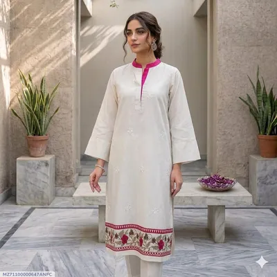 1 Pc Women's Stitched Arabic Lawn Embroidered Shirt