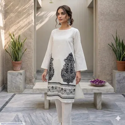 1 Pc Women's Stitched Arabic Lawn Embroidered Shirt