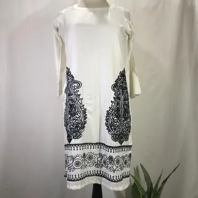 1 Pc Women's Stitched Arabic Lawn Embroidered Shirt thumbnail 2