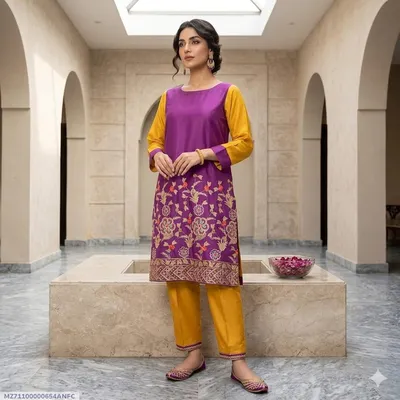 1 Pc Women's Stitched Arabic Lawn Embroidered Shirt