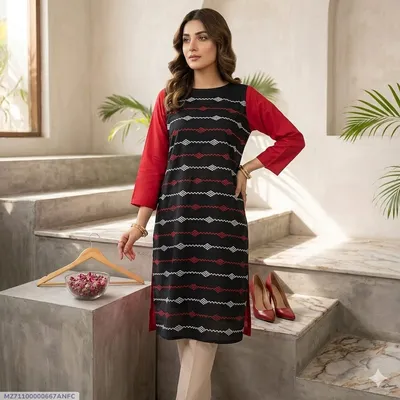 1 Pc Women's Stitched Arabic Lawn Embroidered Shirt