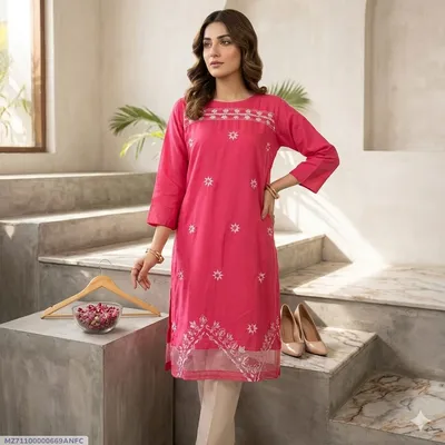 1 Pc Women's Stitched Arabic Lawn Embroidered Shirt