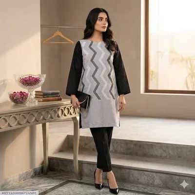 1 Pc Women's Stitched Arabic Lawn Embroidered Shirt