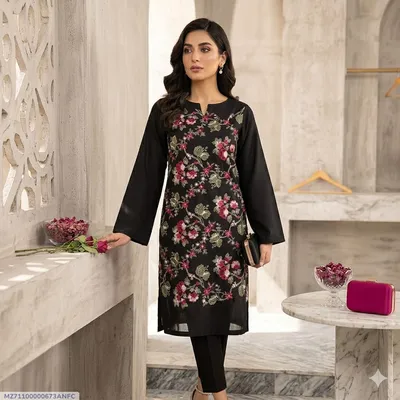 1 Pc Women's Stitched Arabic Lawn Embroidered Shirt