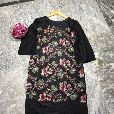 1 Pc Women's Stitched Arabic Lawn Embroidered Shirt thumbnail 2