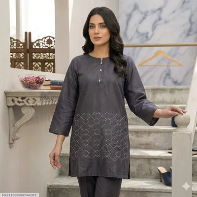 1 Pc Women's Stitched Arabic Lawn Embroidered Shirt