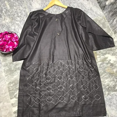 1 Pc Women's Stitched Arabic Lawn Embroidered Shirt thumbnail 2