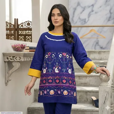 1 Pc Women's Stitched Arabic Lawn Embroidered Shirt