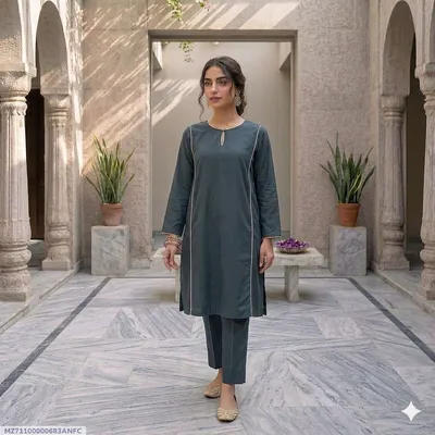 1 Pc Women's Stitched Arabic Lawn Plain Shirt