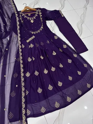 Purple Embroidered Lehenga Set for Women with Chiffon Dupatta thumbnail 2