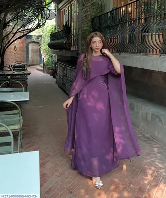 Purple Chiffon Anarkali Suit Medium to Large 2 Pcs