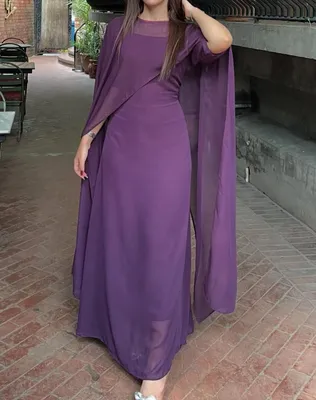 Purple Chiffon Anarkali Suit Medium to Large 2 Pcs thumbnail 3