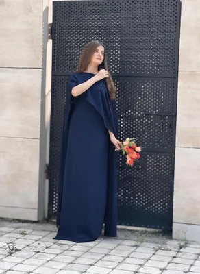 Navy Blue Chiffon Maxi Dress Medium to Large with Dupatta thumbnail 2