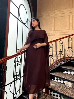 Brown Chiffon Maxi Dress with Dupatta Medium to Large thumbnail 3