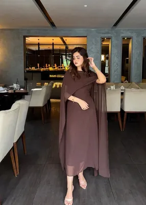 Brown Chiffon Maxi Dress with Dupatta Medium to Large thumbnail 4