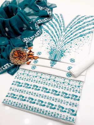 Women's 3-Piece Embroidered Suit White Cotton Lawn thumbnail 2