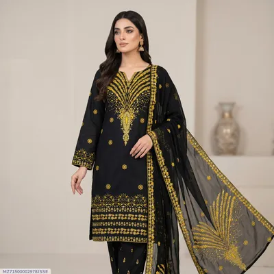 Black Embroidered 3-Piece Women's Suit for Eid Party Wear thumbnail 1