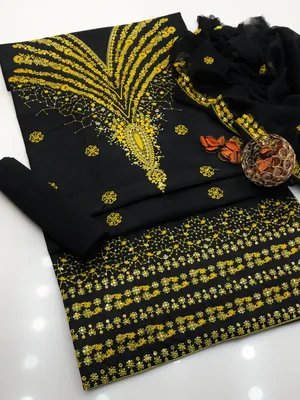 Black Embroidered 3-Piece Women's Suit for Eid Party Wear thumbnail 2