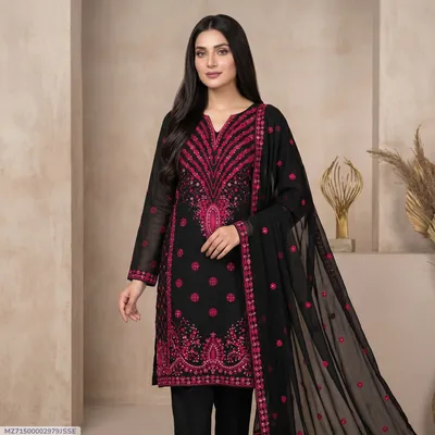 Black Embroidered 3-Piece Women's Suit for Eid Party Wear thumbnail 1
