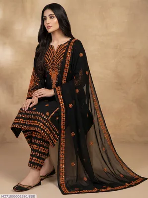 Black Embroidered 3-Piece Women's Suit for Eid Party Wear thumbnail 1